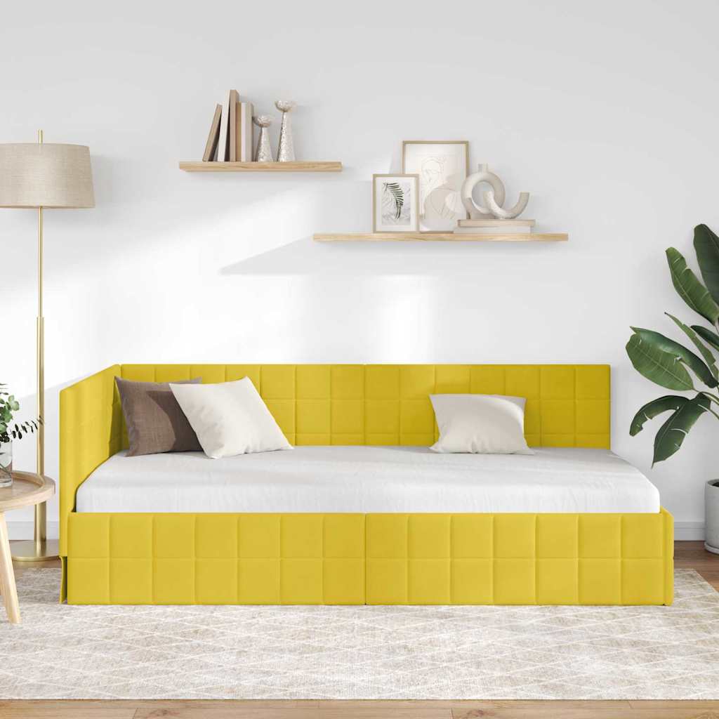 Sarokágy keret fejtámlával Sárga 90 cm x 200 cm Bársony