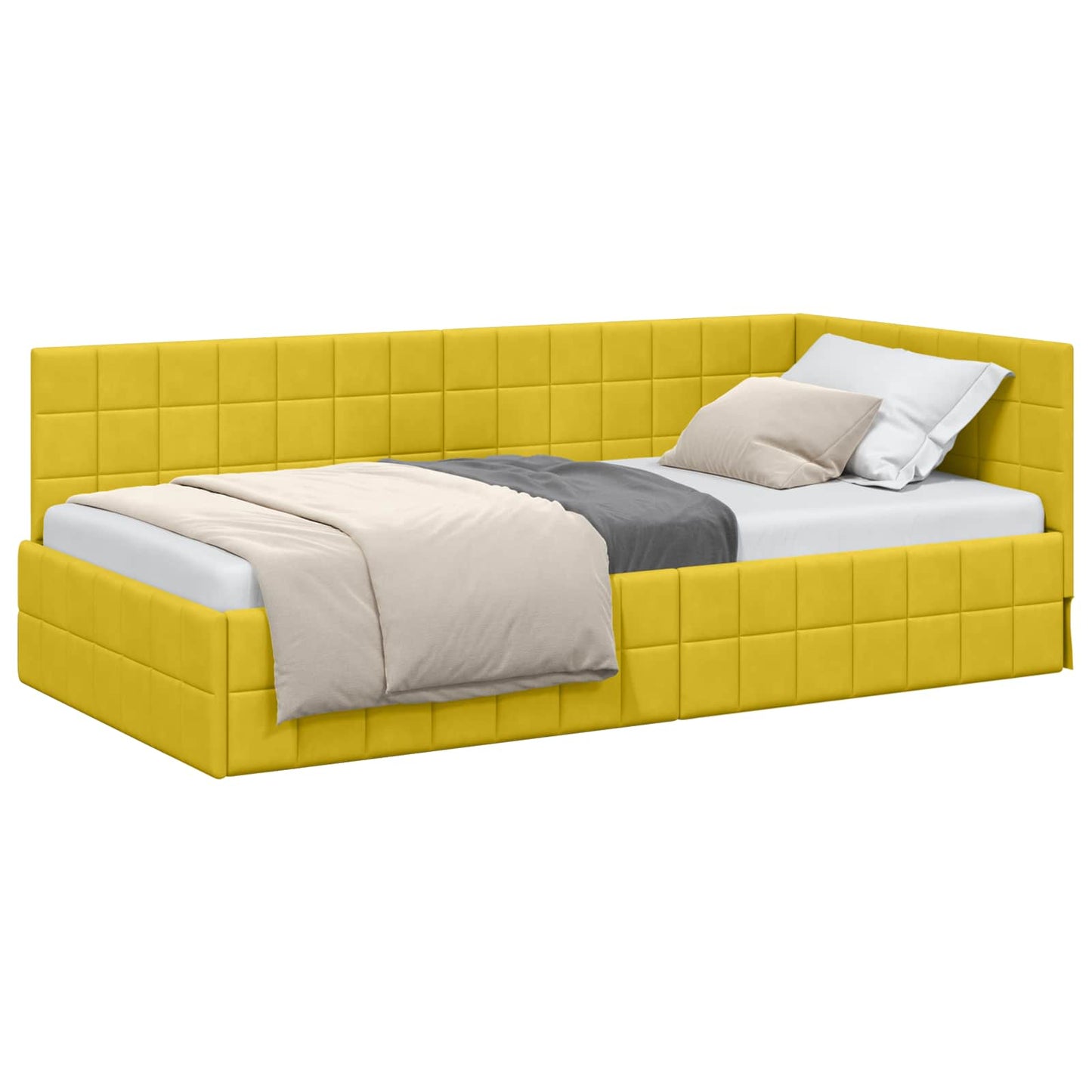 Sarokágy keret fejtámlával Sárga 90 cm x 200 cm Bársony