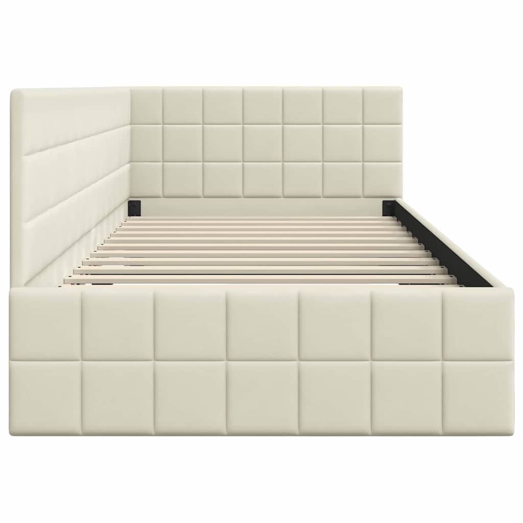 Sarokágy keret fejtámlával Krém 90 cm x 200 cm Bársony
