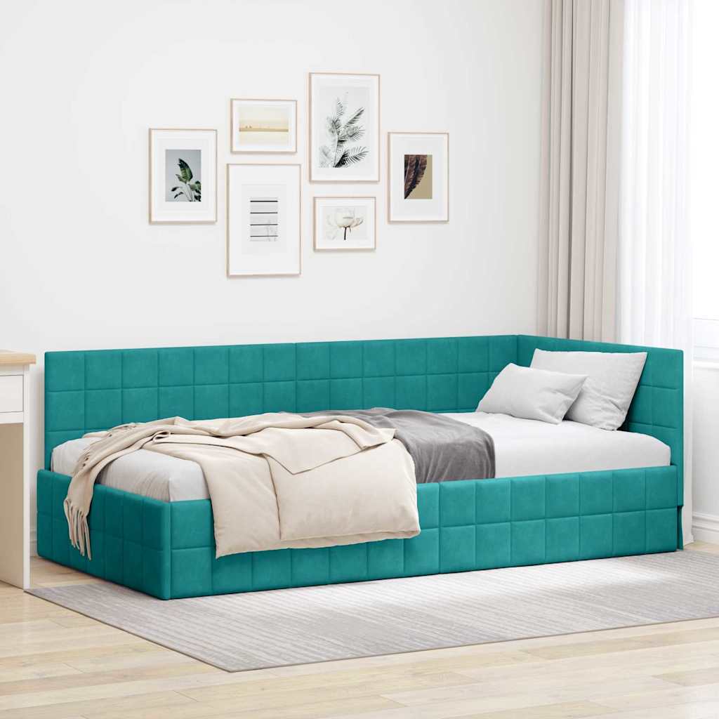 Sarokágy keret fejtámlával Türkiz 90 cm x 200 cm Bársony