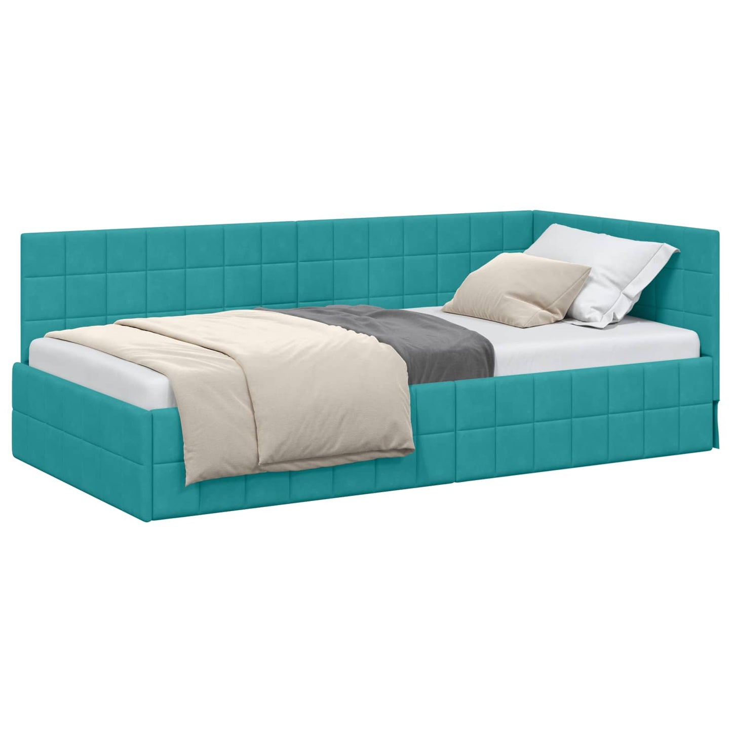Sarokágy keret fejtámlával Türkiz 90 cm x 200 cm Bársony