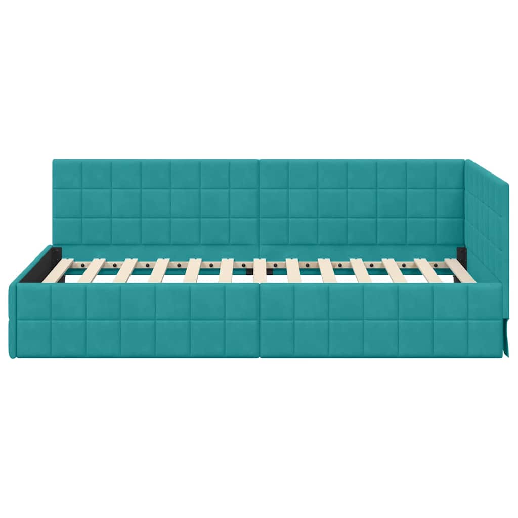 Sarokágy keret fejtámlával Türkiz 90 cm x 200 cm Bársony