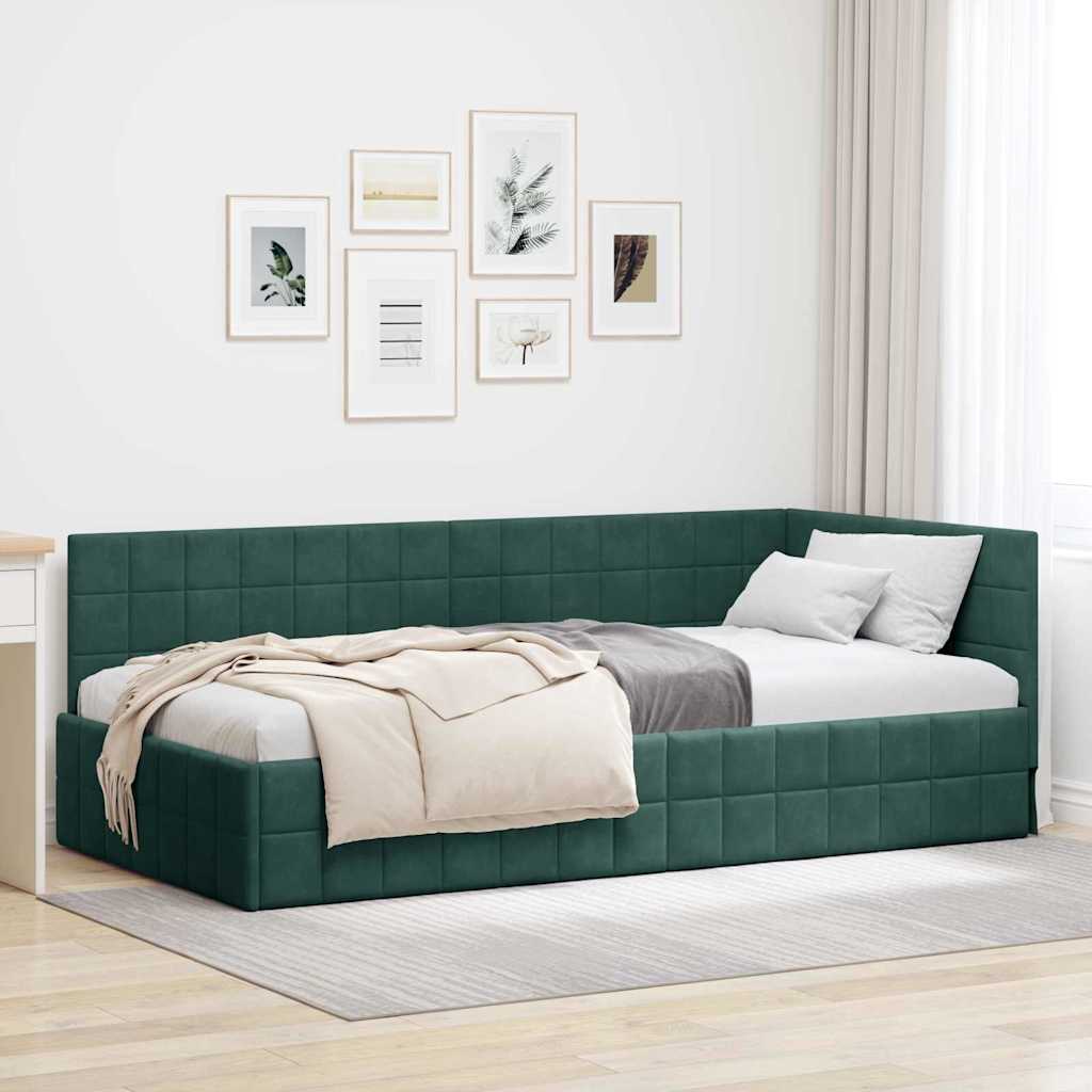 Sarokágy keret fejtámlával Sötétzöld 100 cm x 200 cm Bársony