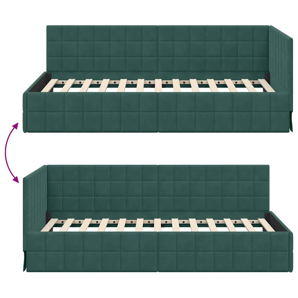 Sarokágy keret fejtámlával Sötétzöld 100 cm x 200 cm Bársony
