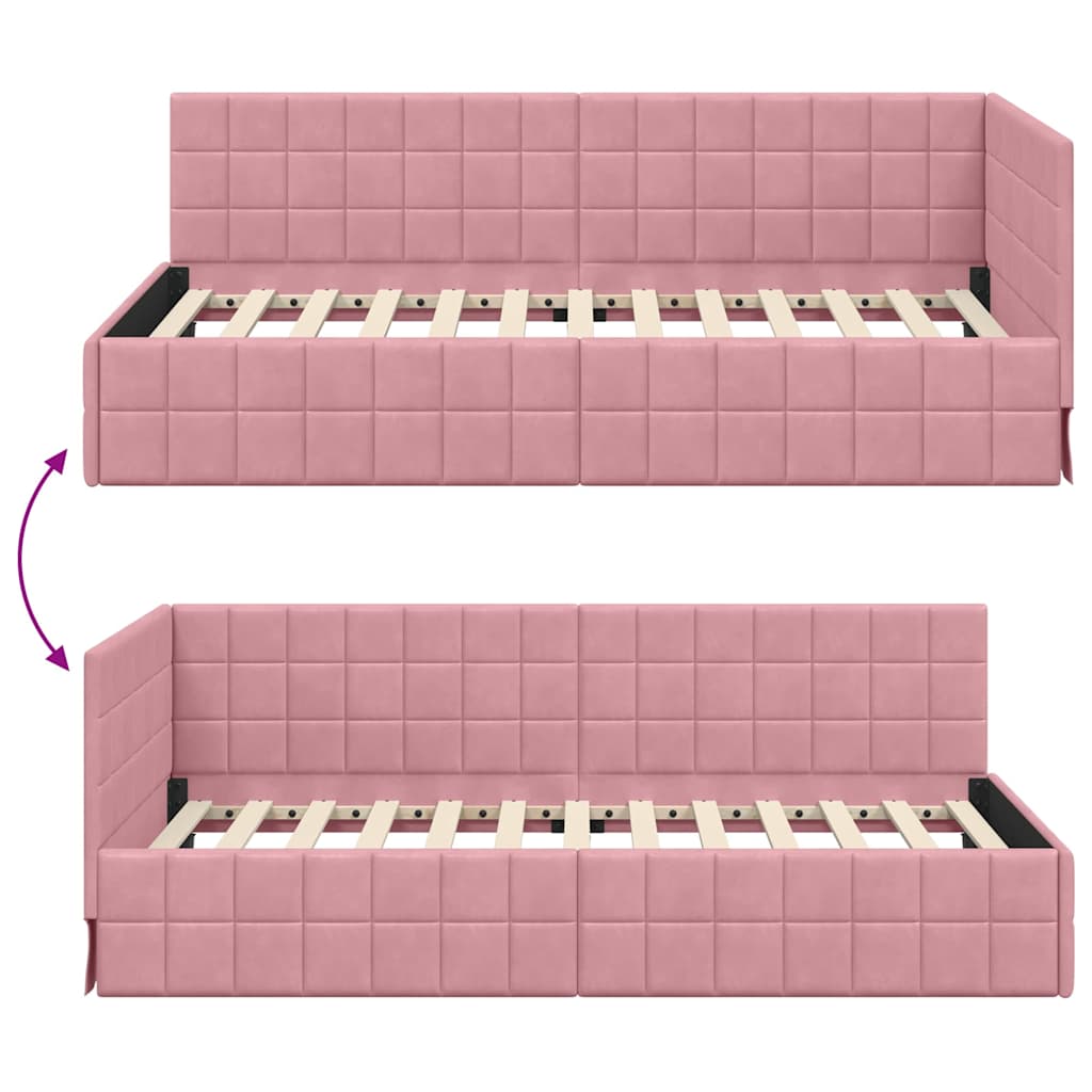 Sarokágy keret fejtámlával Rózsaszín 100 cm x 200 cm Bársony