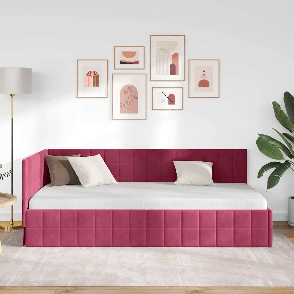 Sarokágy keret fejtámlával Bordó 100 cm x 200 cm Bársony