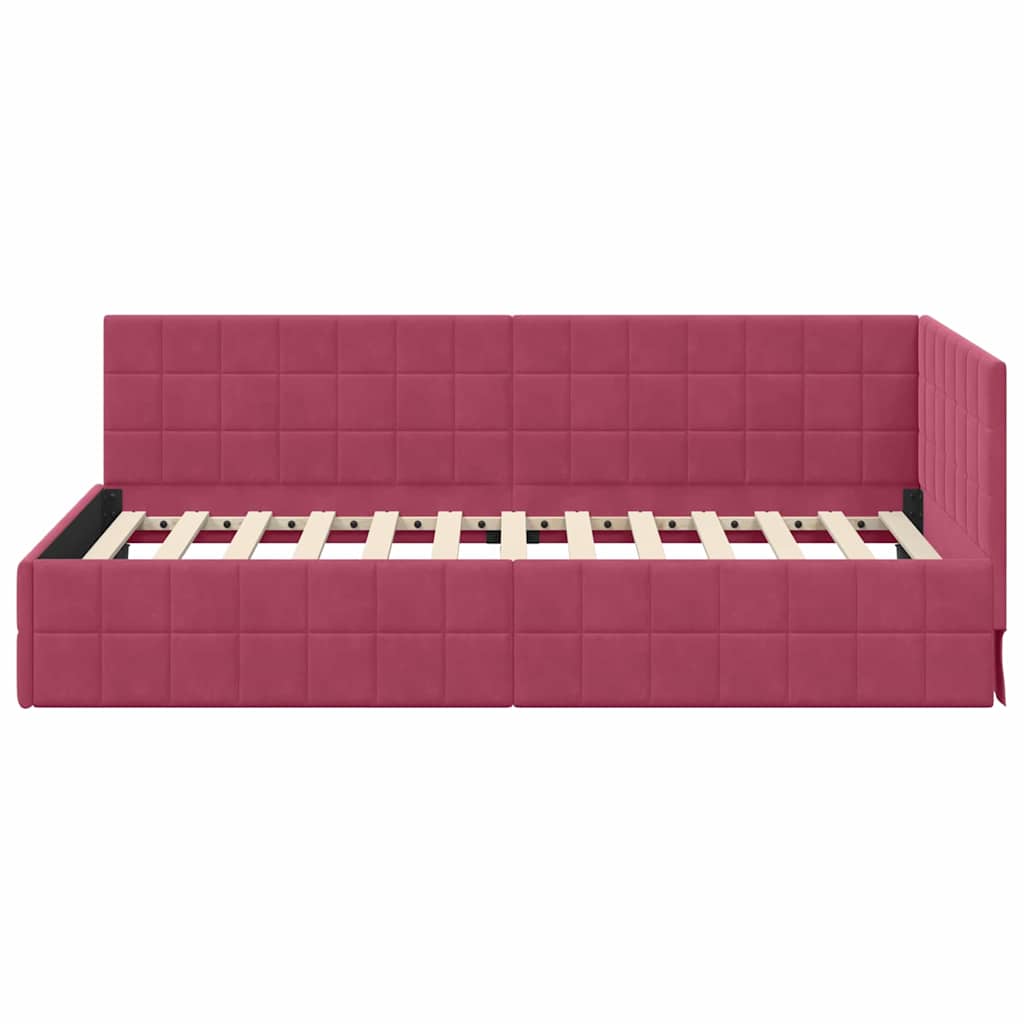 Sarokágy keret fejtámlával Bordó 100 cm x 200 cm Bársony