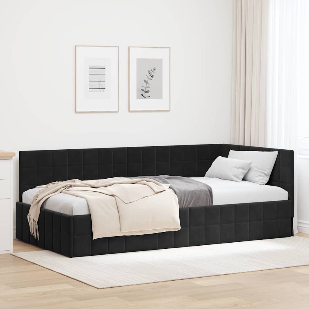 Sarokágy keret fejtámlával Fekete 100 cm x 200 cm Bársony