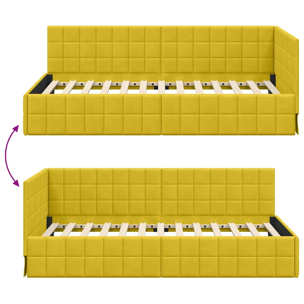 Sarokágy keret fejtámlával Sárga 100 cm x 200 cm Bársony