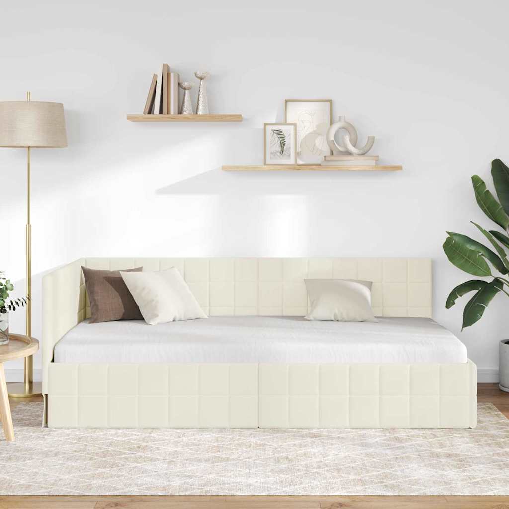 Sarokágy keret fejtámlával Krém 100 cm x 200 cm Bársony