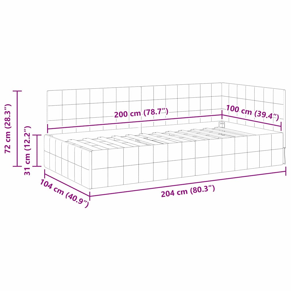 Sarokágy keret fejtámlával Krém 100 cm x 200 cm Bársony
