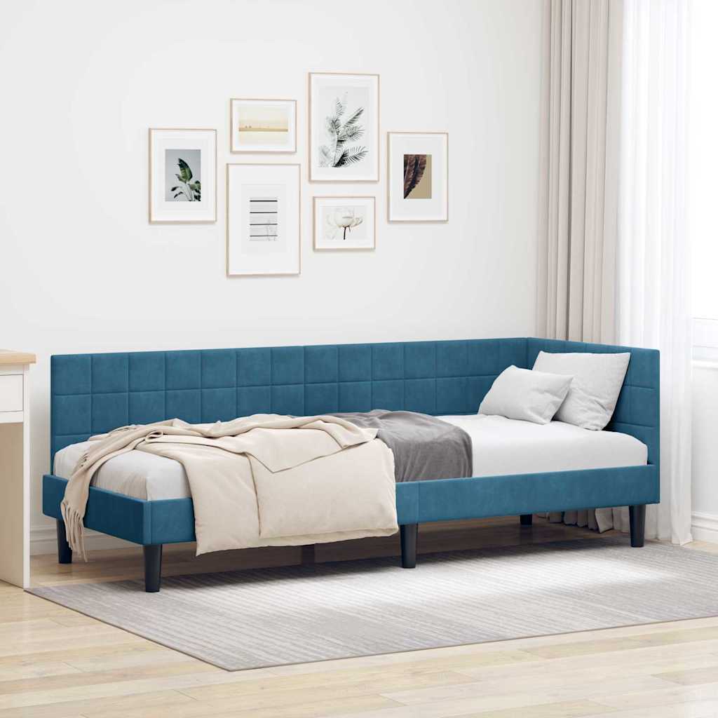 Sarokágy keret fejtámlával Kék 80 cm x 200 cm Bársony