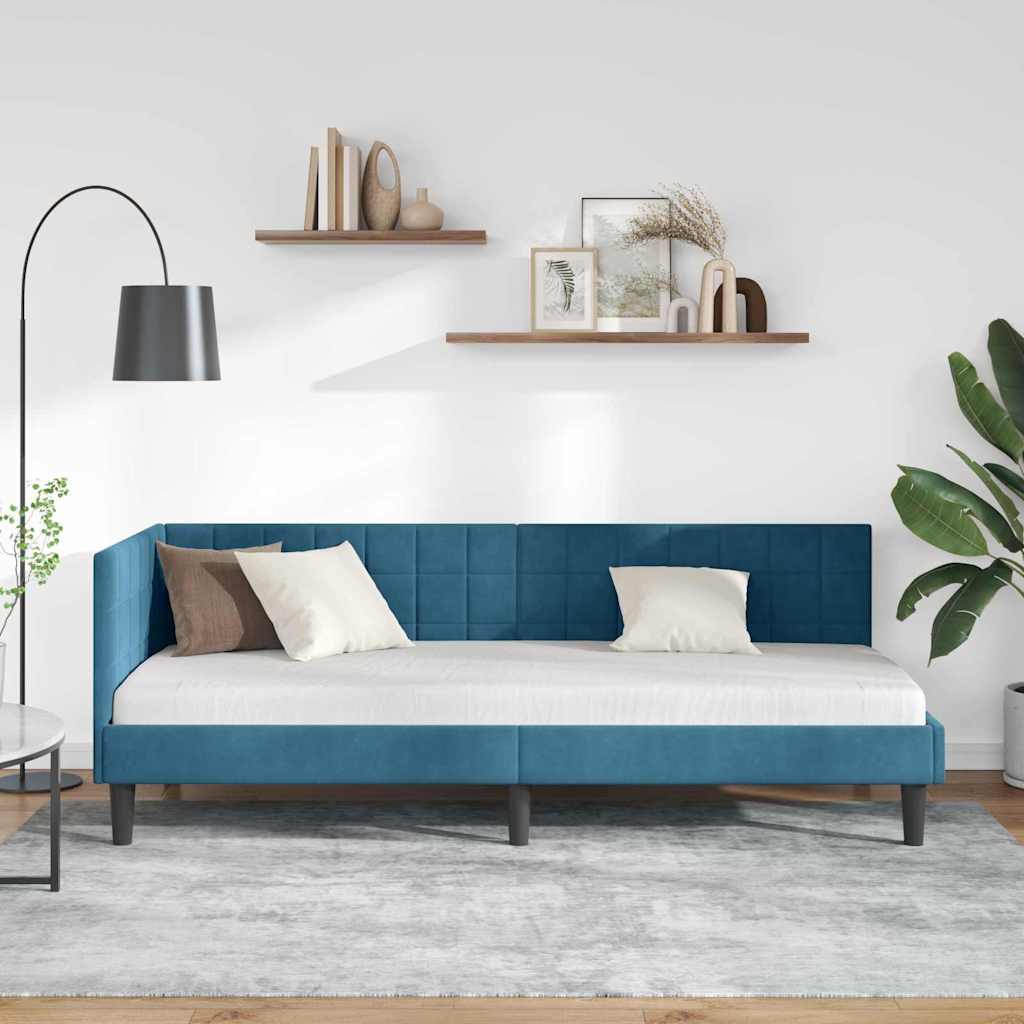 Sarokágy keret fejtámlával Kék 80 cm x 200 cm Bársony