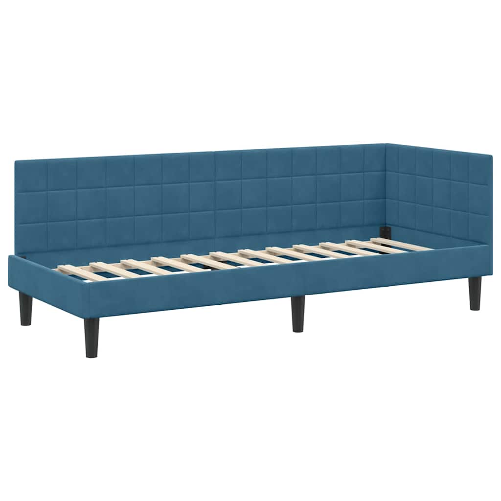 Sarokágy keret fejtámlával Kék 80 cm x 200 cm Bársony