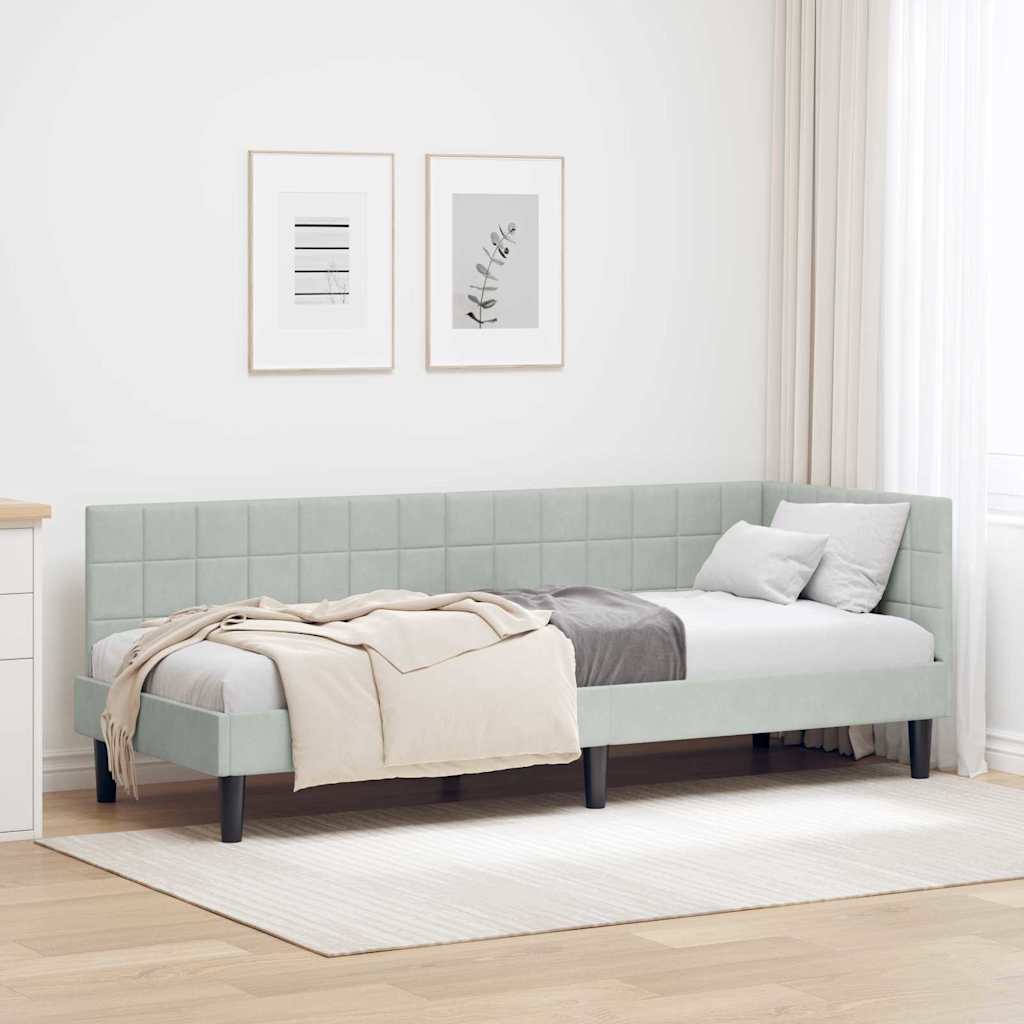 Sarokágy keret fejtámlával Világosszürke 80 cm x 200 cm Bársony