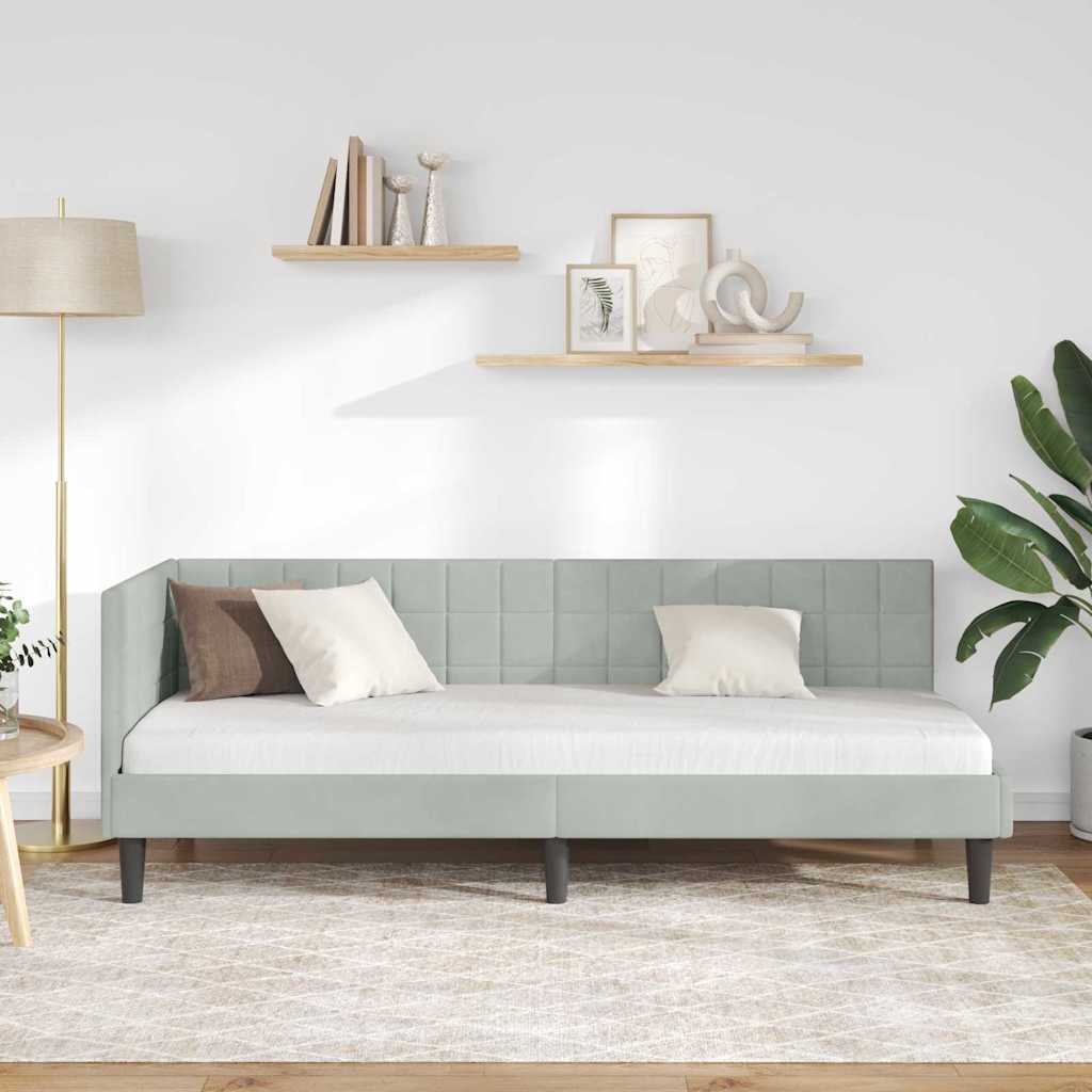 Sarokágy keret fejtámlával Világosszürke 80 cm x 200 cm Bársony