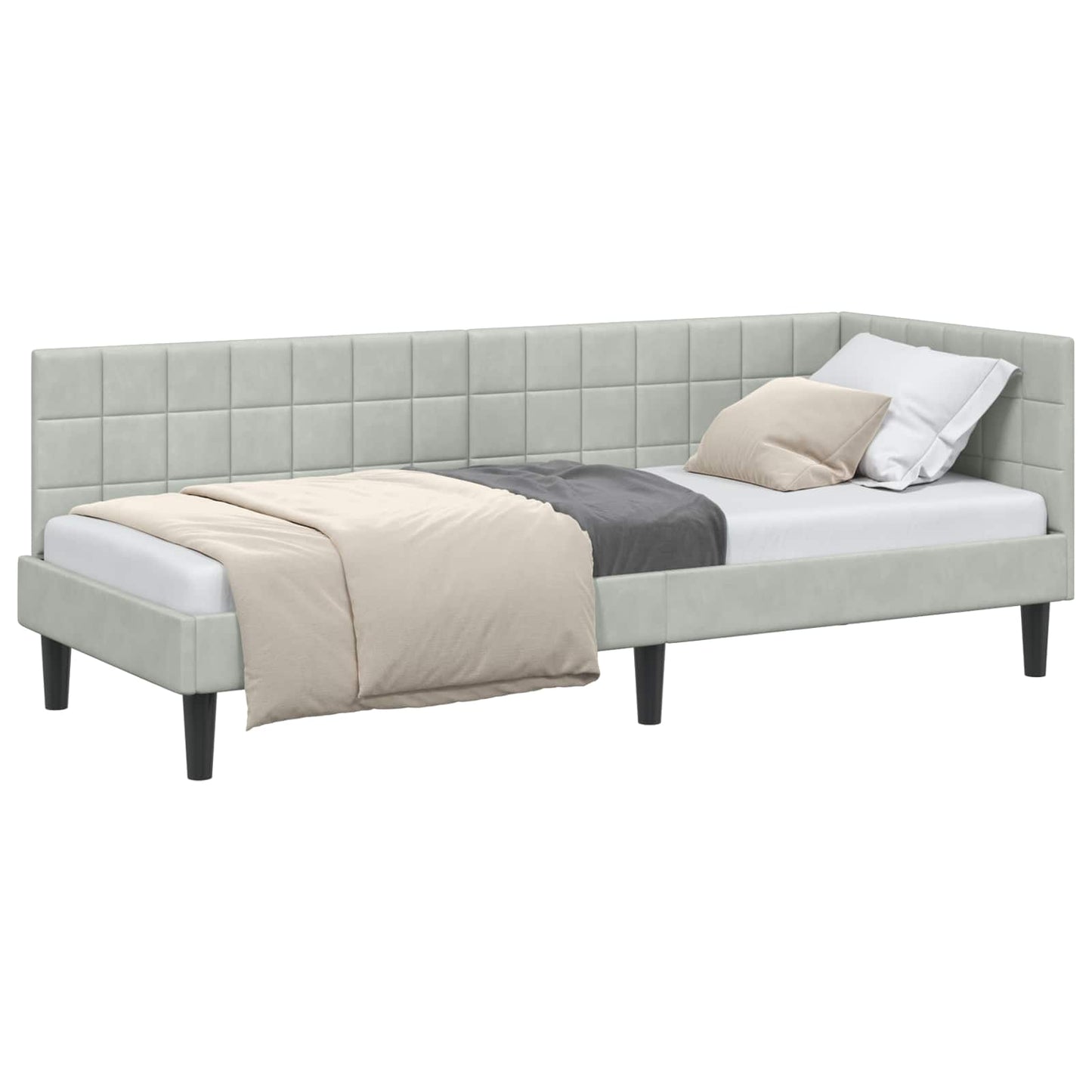 Sarokágy keret fejtámlával Világosszürke 80 cm x 200 cm Bársony