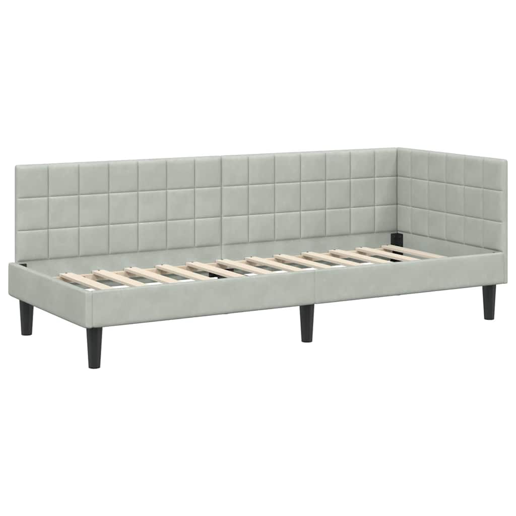 Sarokágy keret fejtámlával Világosszürke 80 cm x 200 cm Bársony