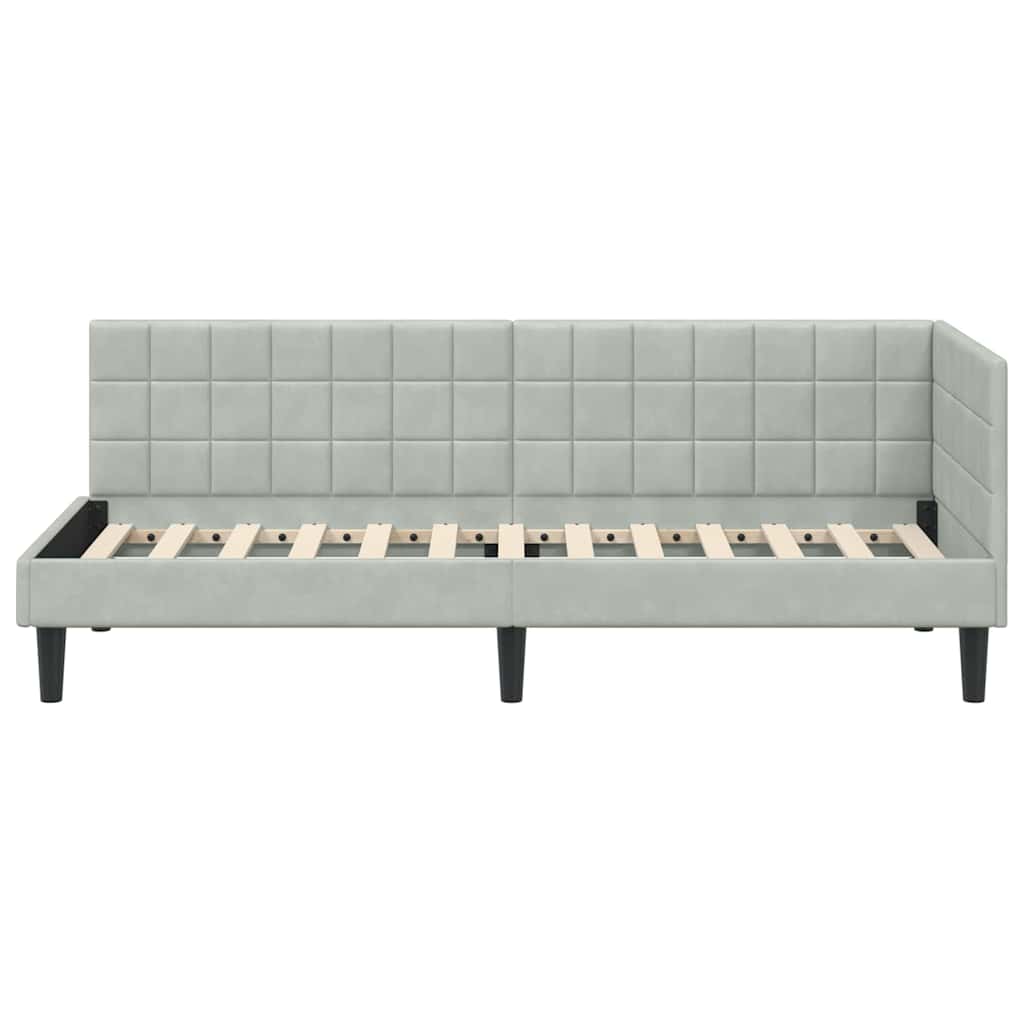 Sarokágy keret fejtámlával Világosszürke 80 cm x 200 cm Bársony