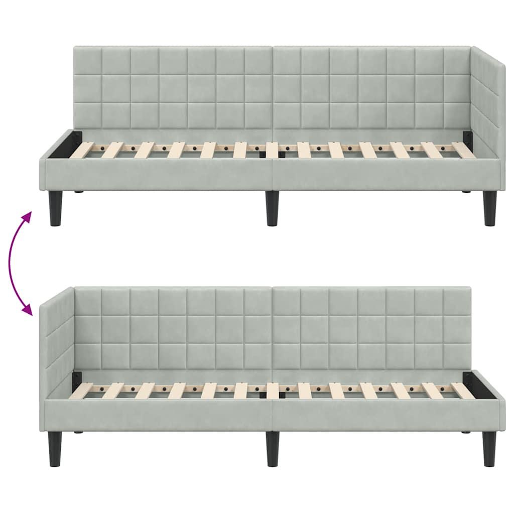 Sarokágy keret fejtámlával Világosszürke 80 cm x 200 cm Bársony