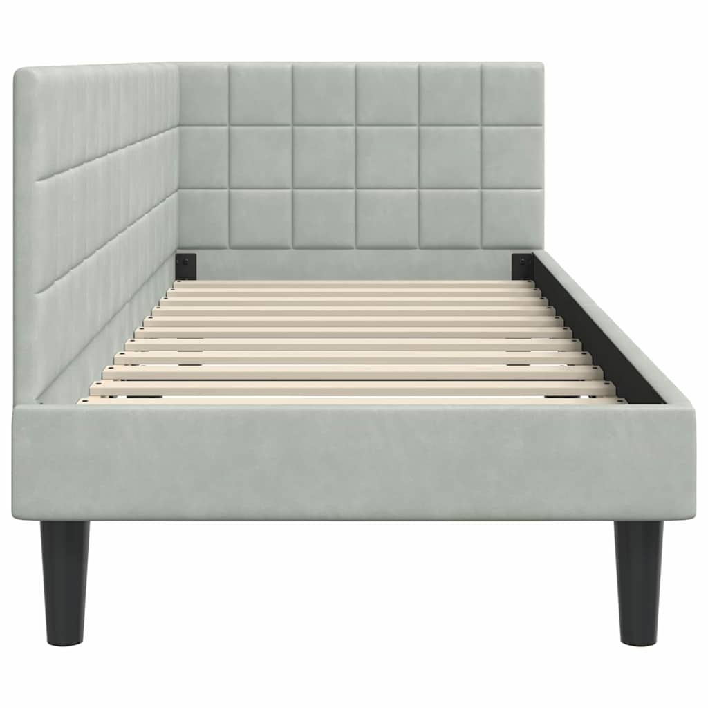 Sarokágy keret fejtámlával Világosszürke 80 cm x 200 cm Bársony
