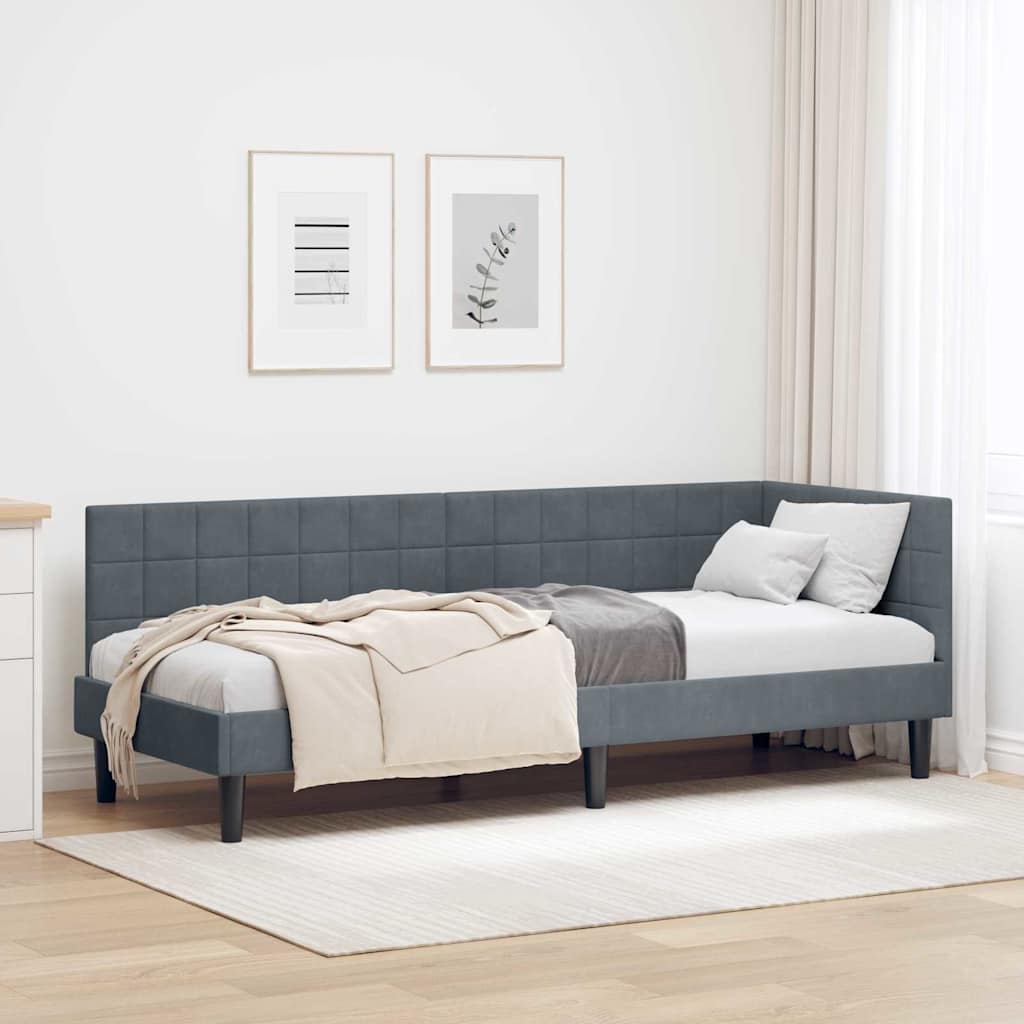 Sarokágy keret fejtámlával Sötétszürke 80 cm x 200 cm Bársony