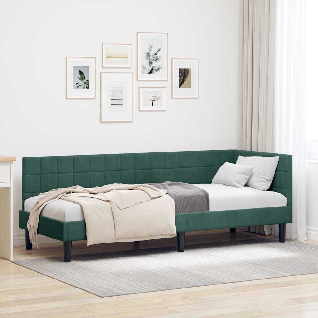 Sarokágy keret fejtámlával Sötétzöld 80 cm x 200 cm Bársony