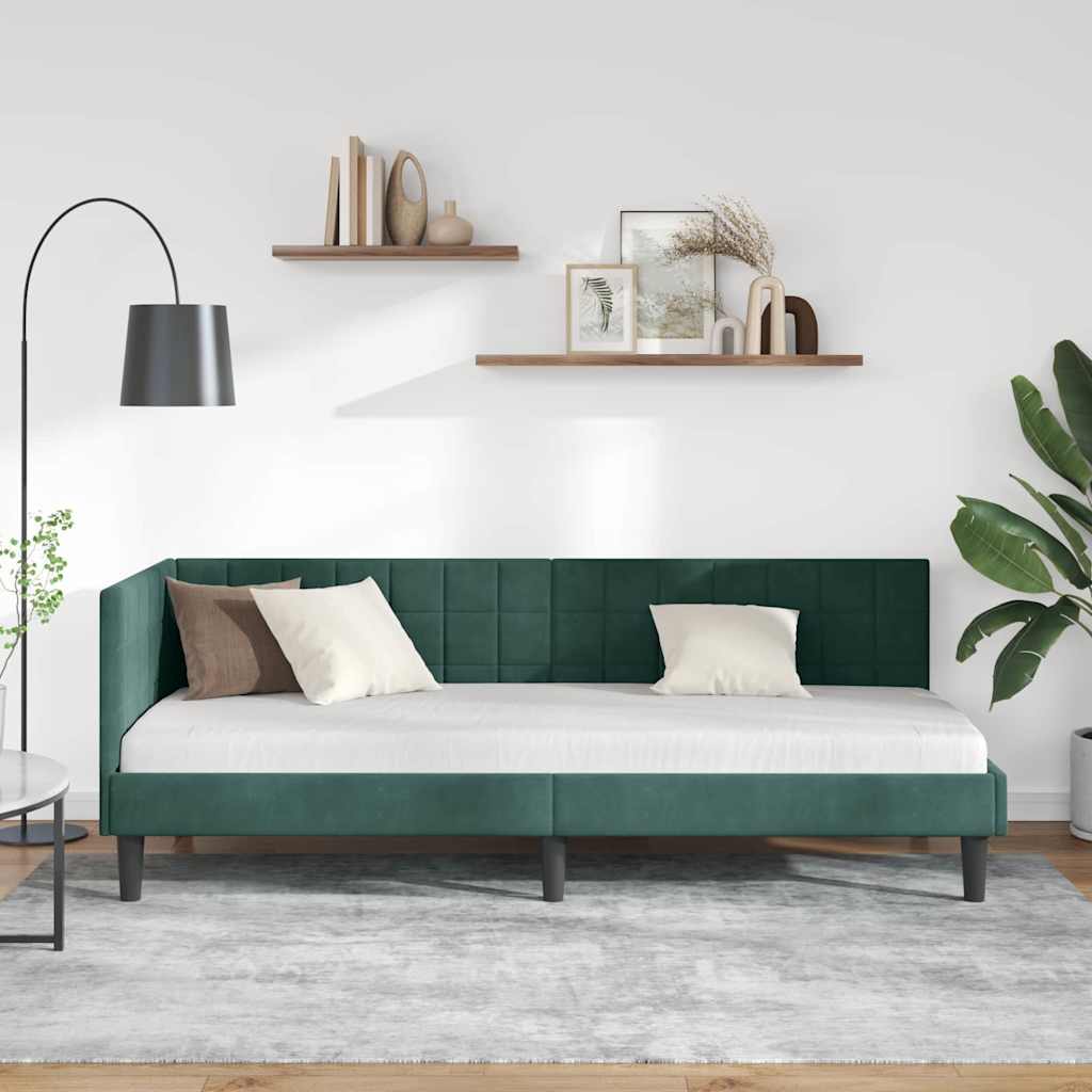 Sarokágy keret fejtámlával Sötétzöld 80 cm x 200 cm Bársony
