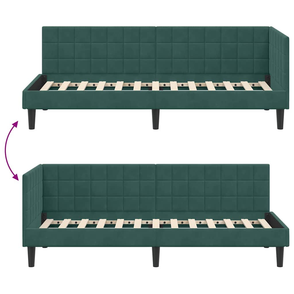 Sarokágy keret fejtámlával Sötétzöld 80 cm x 200 cm Bársony