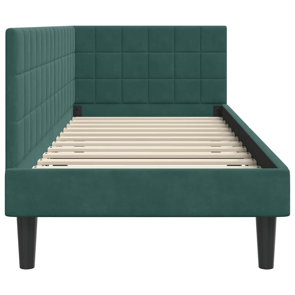 Sarokágy keret fejtámlával Sötétzöld 80 cm x 200 cm Bársony