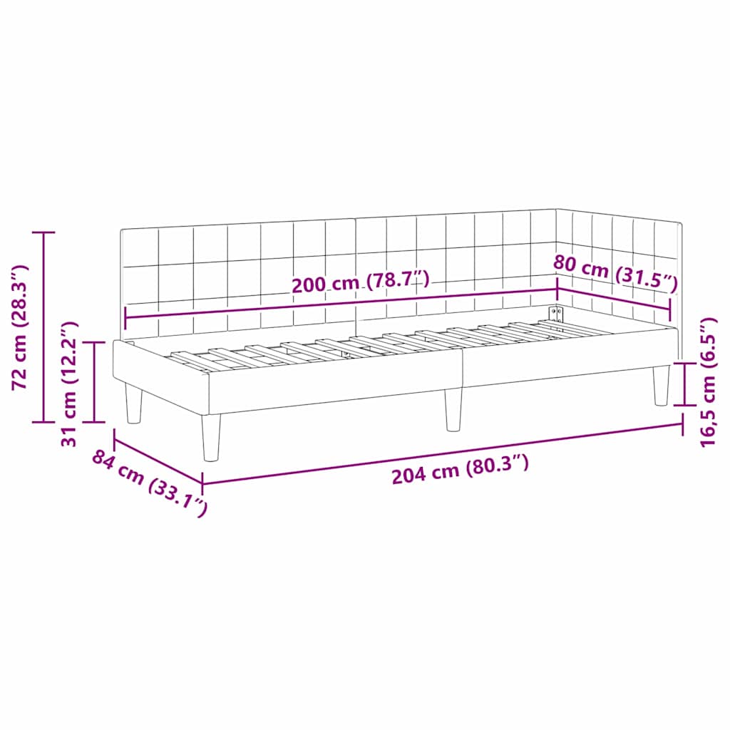 Sarokágy keret fejtámlával Sötétzöld 80 cm x 200 cm Bársony