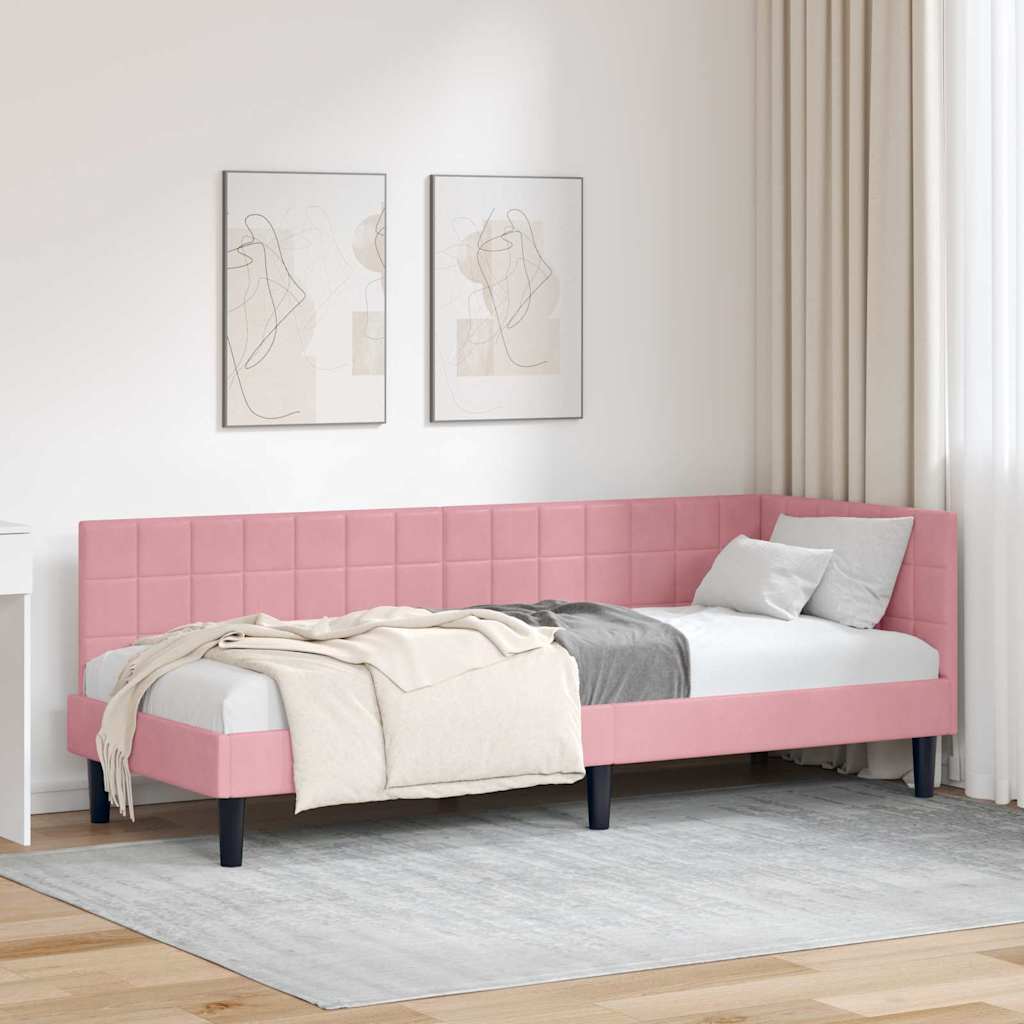 Sarokágy keret fejtámlával Rózsaszín 80 cm x 200 cm Bársony