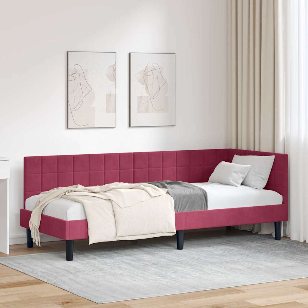 Sarokágy keret fejtámlával Bordó 80 cm x 200 cm Bársony