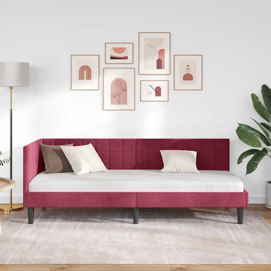 Sarokágy keret fejtámlával Bordó 80 cm x 200 cm Bársony