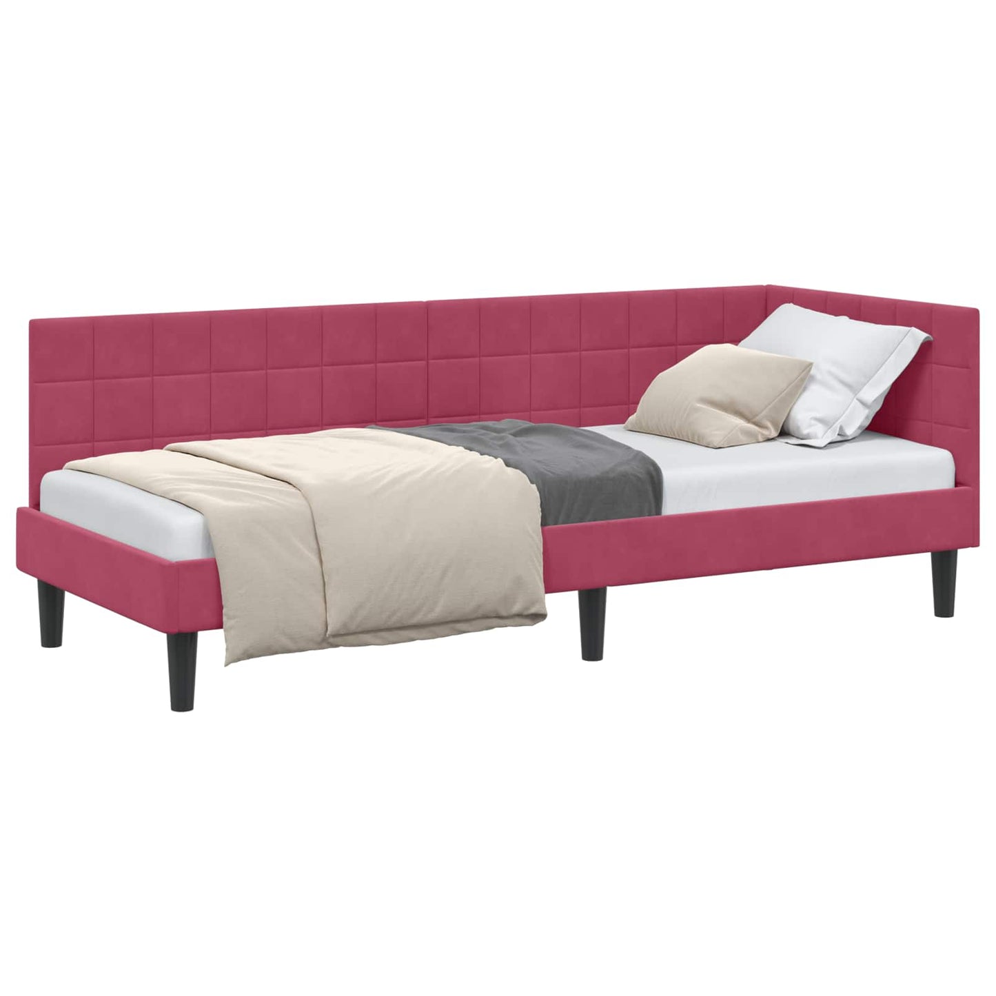 Sarokágy keret fejtámlával Bordó 80 cm x 200 cm Bársony