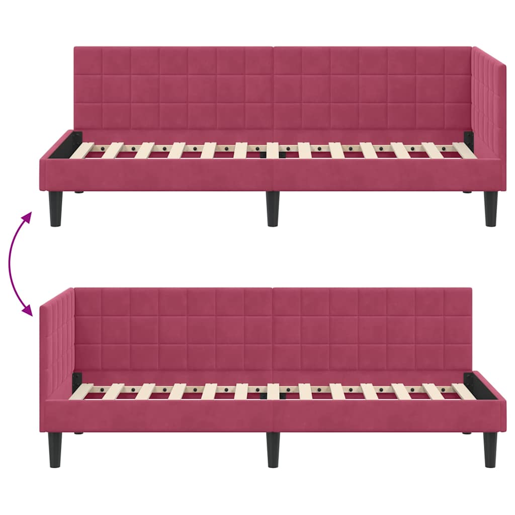 Sarokágy keret fejtámlával Bordó 80 cm x 200 cm Bársony
