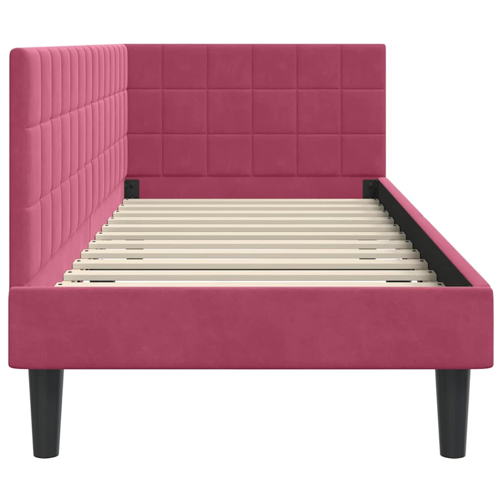 Sarokágy keret fejtámlával Bordó 80 cm x 200 cm Bársony