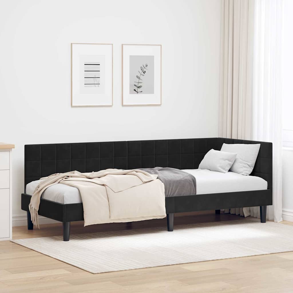 Sarokágy keret fejtámlával Fekete 80 cm x 200 cm Bársony