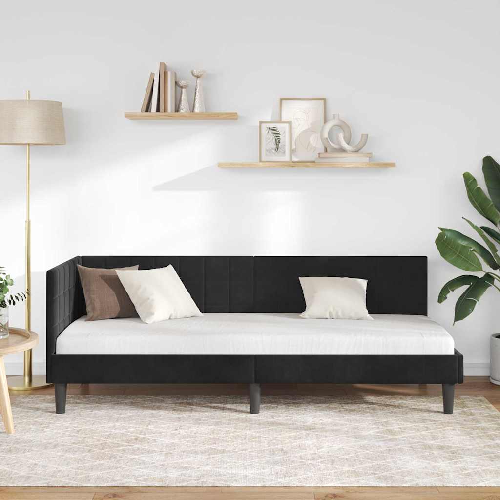 Sarokágy keret fejtámlával Fekete 80 cm x 200 cm Bársony