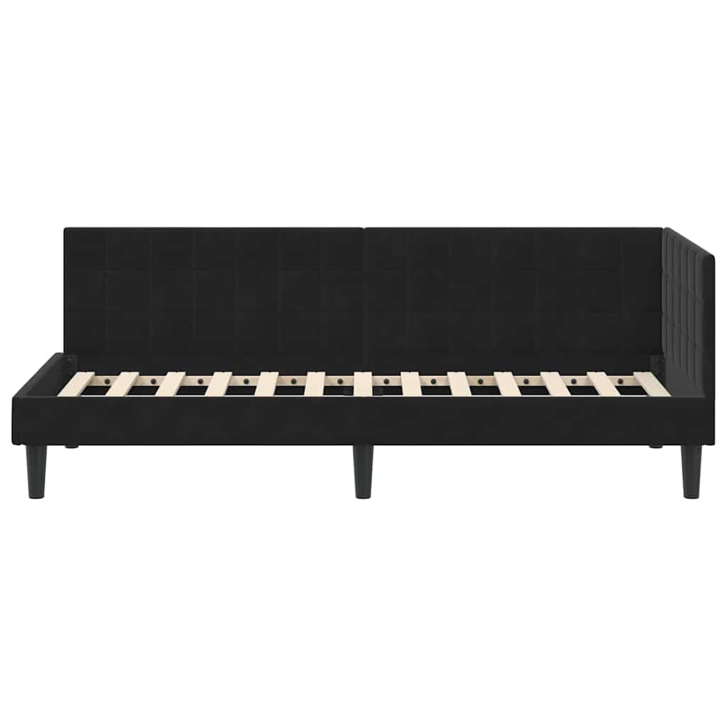 Sarokágy keret fejtámlával Fekete 80 cm x 200 cm Bársony