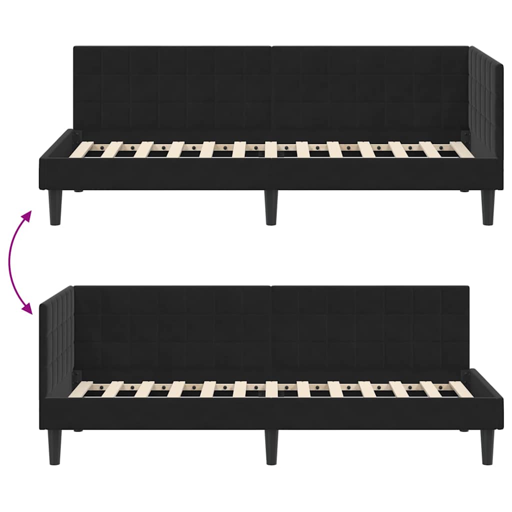 Sarokágy keret fejtámlával Fekete 80 cm x 200 cm Bársony