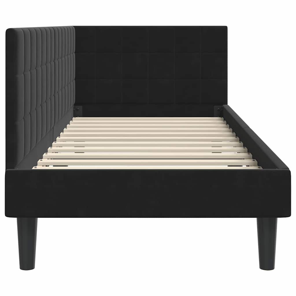 Sarokágy keret fejtámlával Fekete 80 cm x 200 cm Bársony