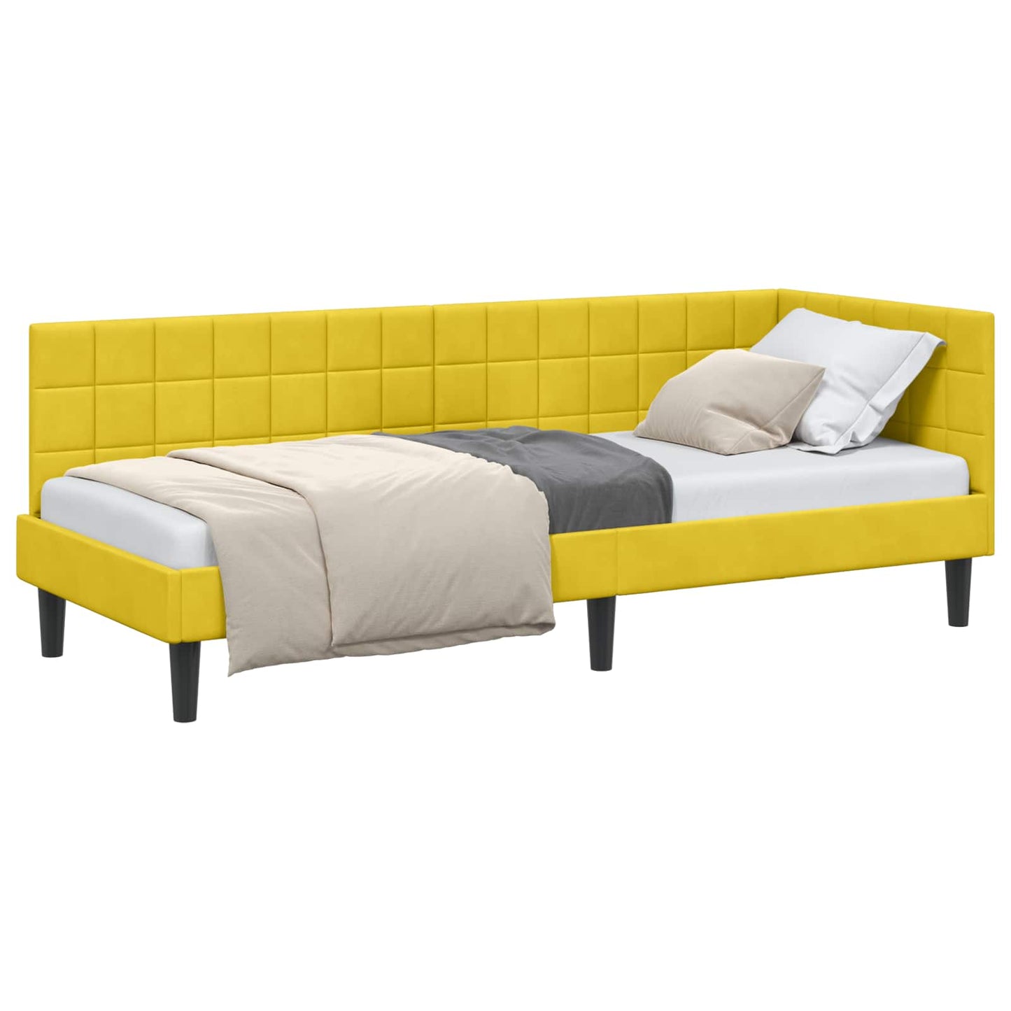 Sarokágy keret fejtámlával Sárga 80 cm x 200 cm Bársony