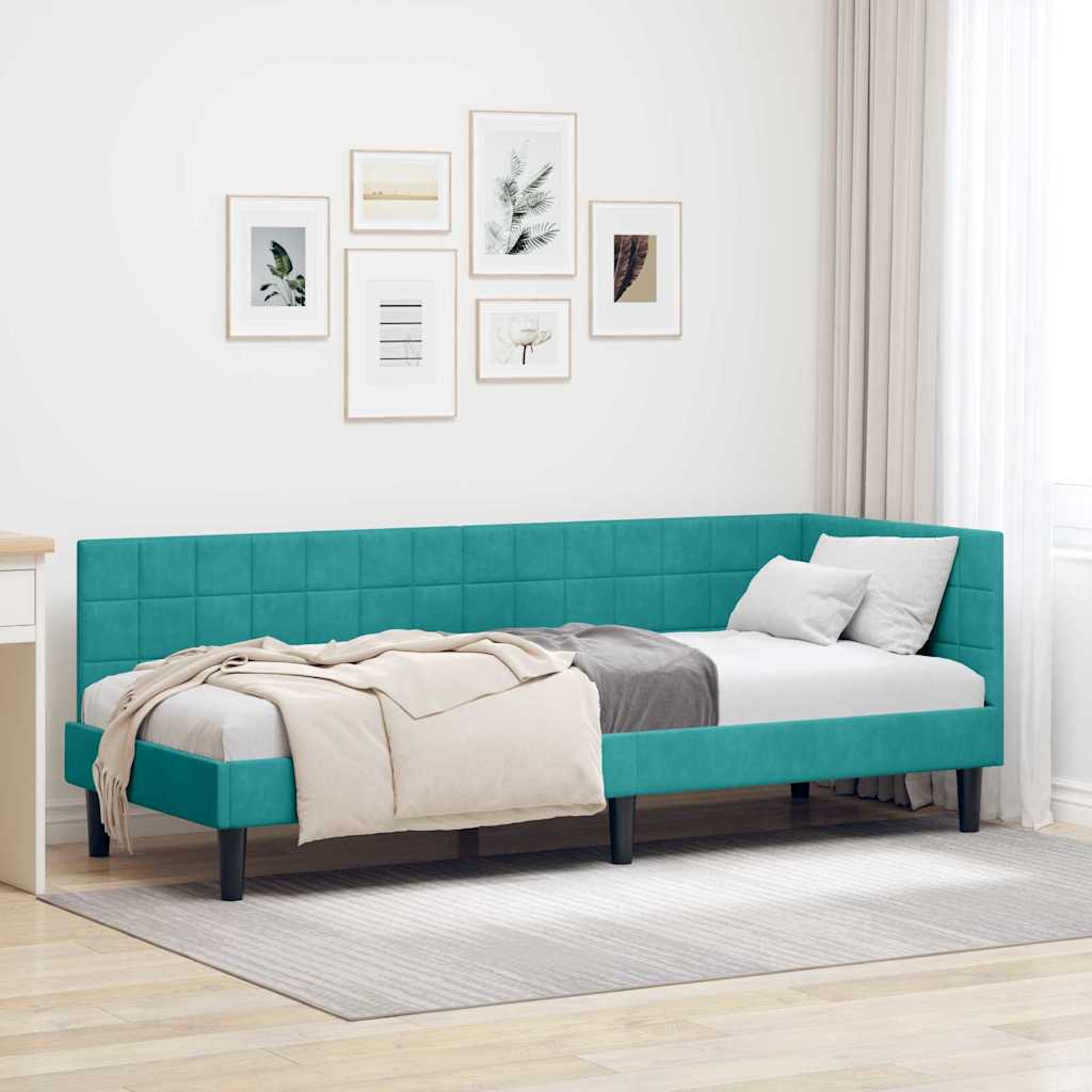 Sarokágy keret fejtámlával Türkiz 80 cm x 200 cm Bársony