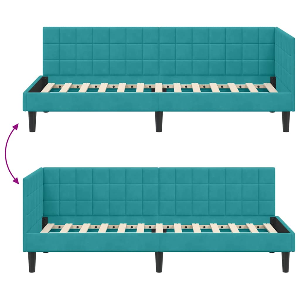 Sarokágy keret fejtámlával Türkiz 80 cm x 200 cm Bársony