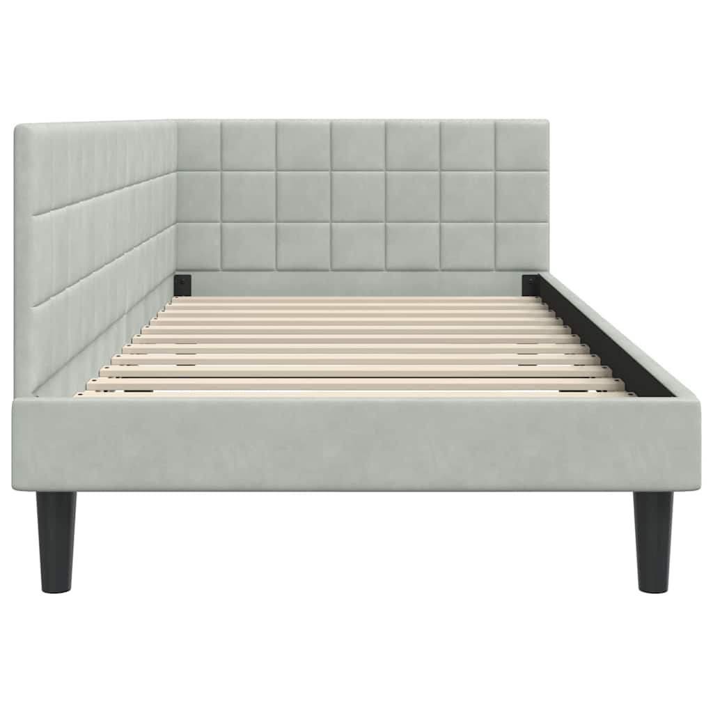 Sarokágy keret fejtámlával Világosszürke 90 cm x 190 cm Bársony