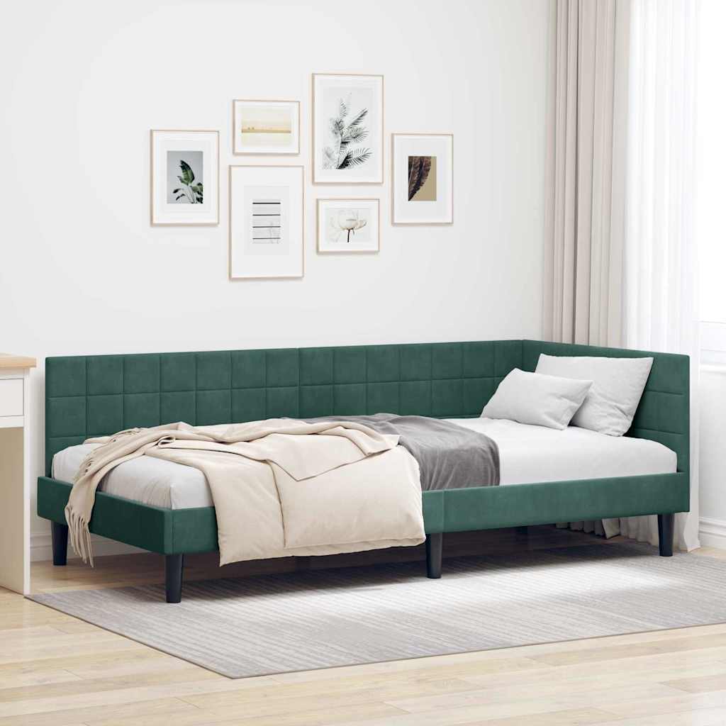 Sarokágy keret fejtámlával Sötétzöld 90 cm x 190 cm Bársony