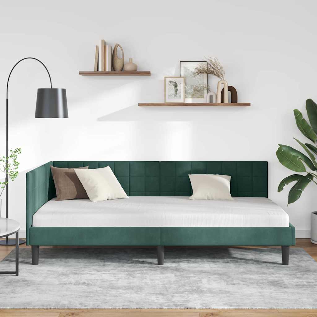 Sarokágy keret fejtámlával Sötétzöld 90 cm x 190 cm Bársony