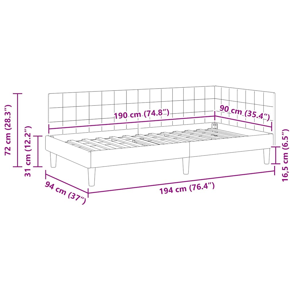 Sarokágy keret fejtámlával Sötétzöld 90 cm x 190 cm Bársony