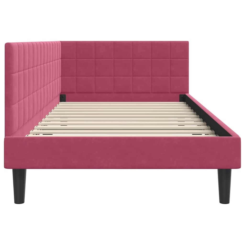 Sarokágy keret fejtámlával Bordó 90 cm x 190 cm Bársony